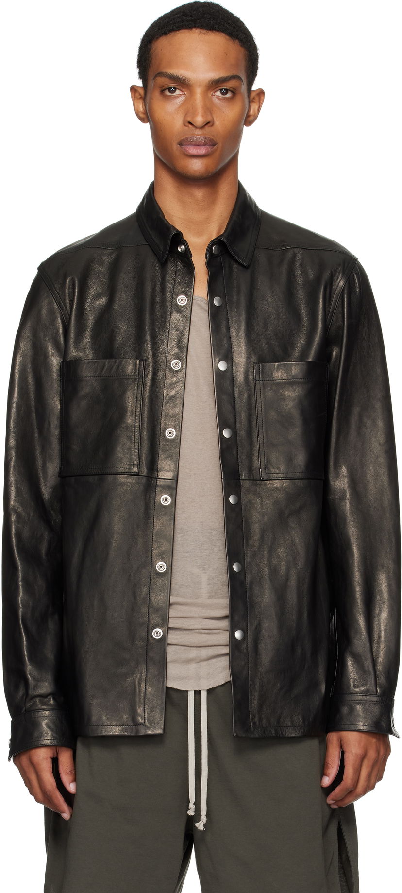 Košulja Rick Owens Rick Owens Concordians Leather Overshirt Crna | RU02E1744 LNV