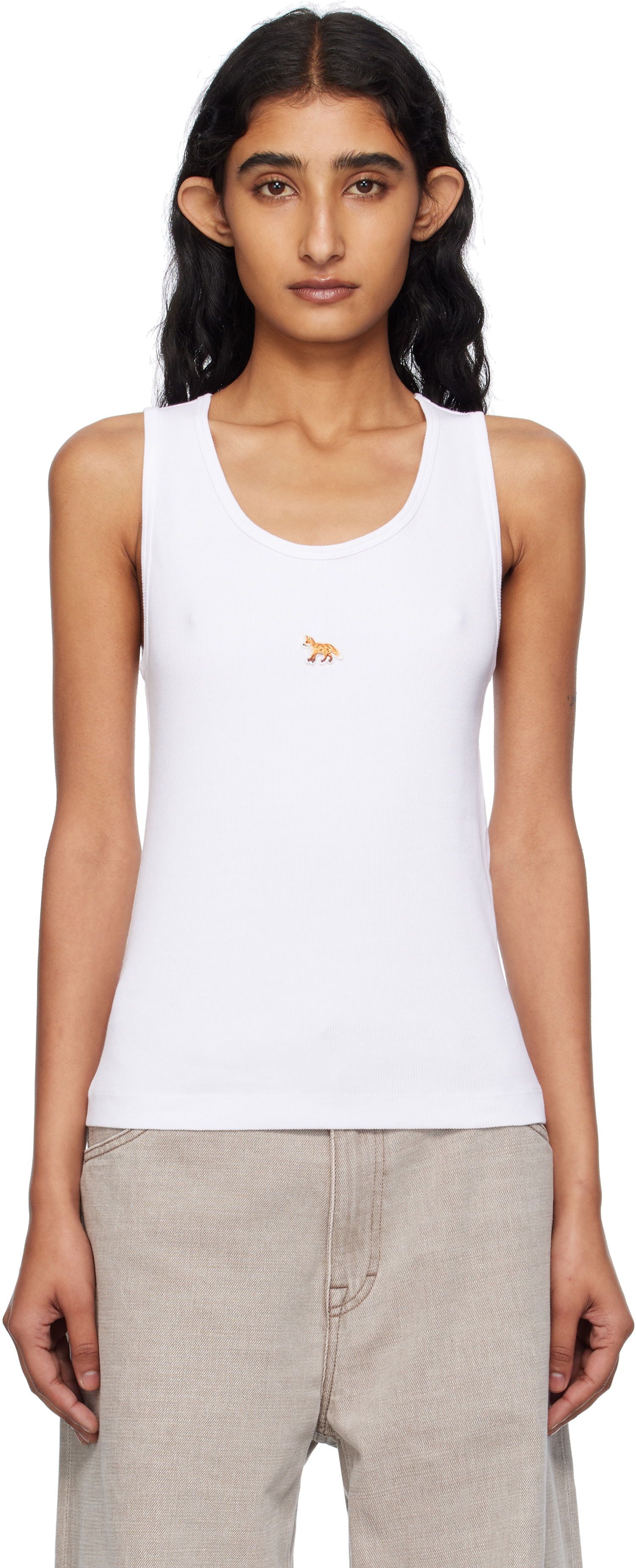 Majica bez rukava MAISON KITSUNÉ Maison Kitsuné 'Baby Fox' Ribbed Tank Top Bijela | PW00623KA0033, 0