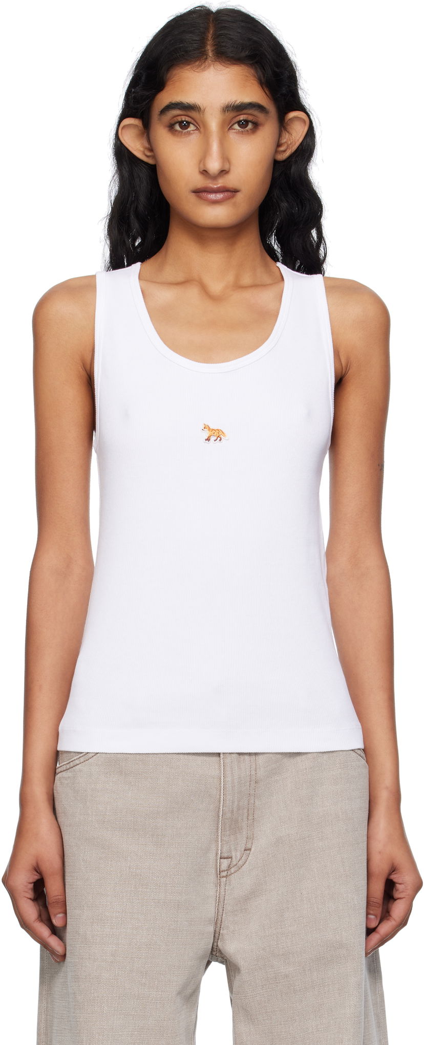 Majica bez rukava MAISON KITSUNÉ Maison Kitsuné 'Baby Fox' Ribbed Tank Top Bijela | PW00623KA0033