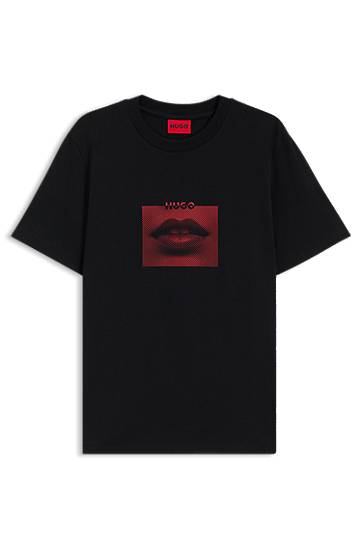 Majica kratkih rukava BOSS HUGO Cotton-Jersey T-Shirt with Lip Artwork Crna | 50544496