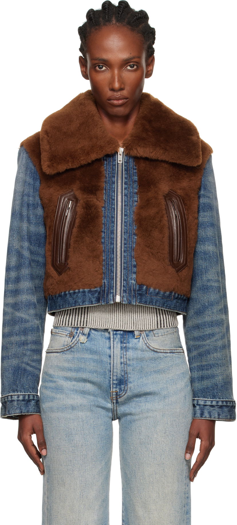 Jakna R13 R13 Cropped Denim & Faux Fur Jacket Plava | R13WD178-D246A