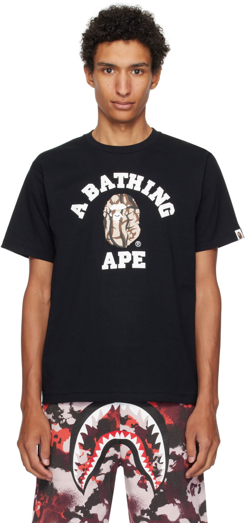 Majica kratkih rukava BAPE A Bathing Ape Trial Camo College T-Shirt Crna | 001TEL301033M