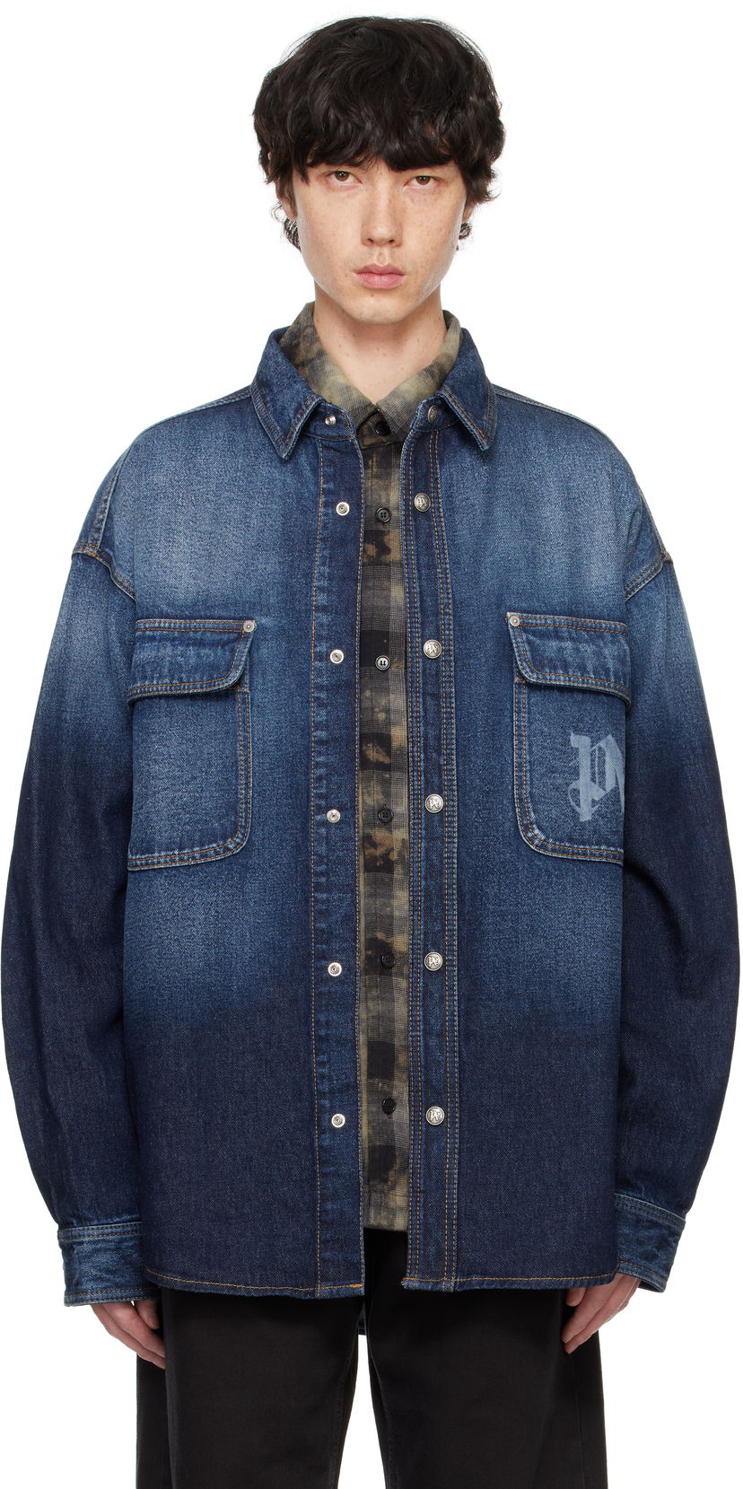 Košulja Palm Angels Monogram Denim Overshirt Plava | PMYD020F24DEN0014503