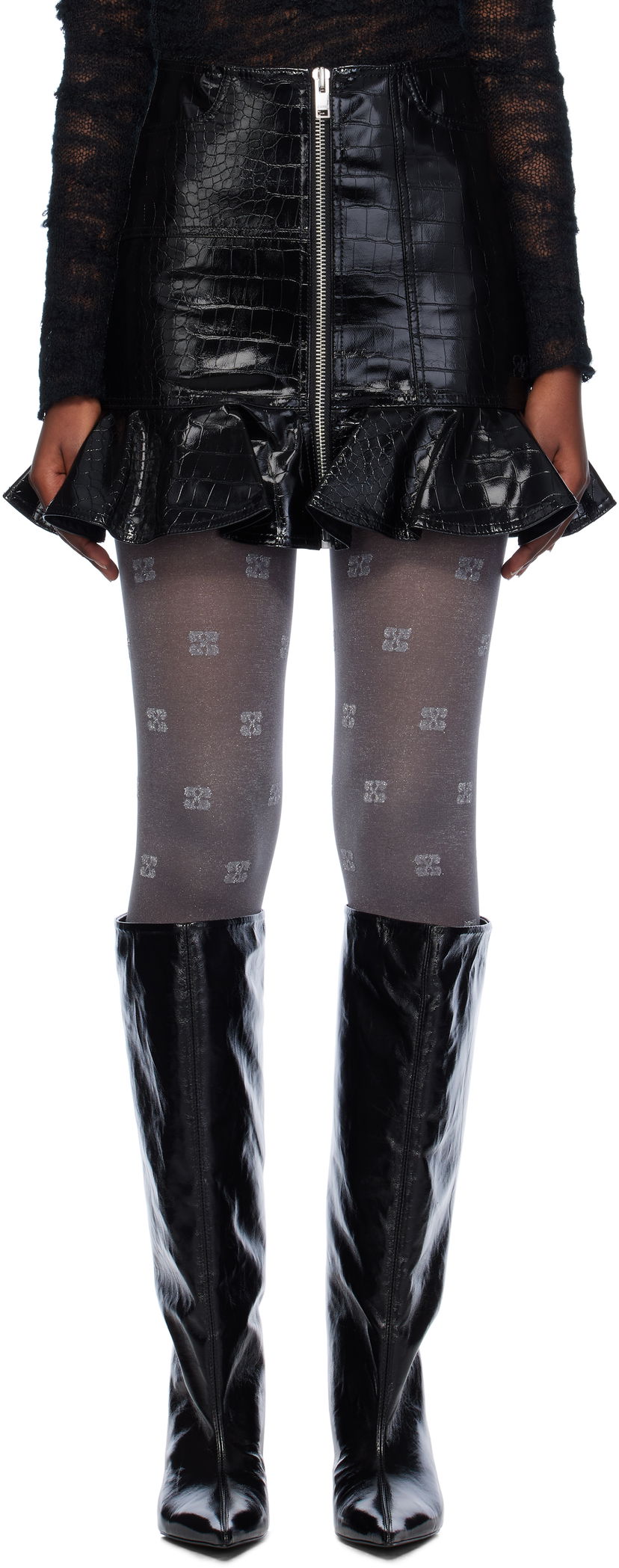 Suknja GANNI Coated Faux-Leather Miniskirt Crna | F9466