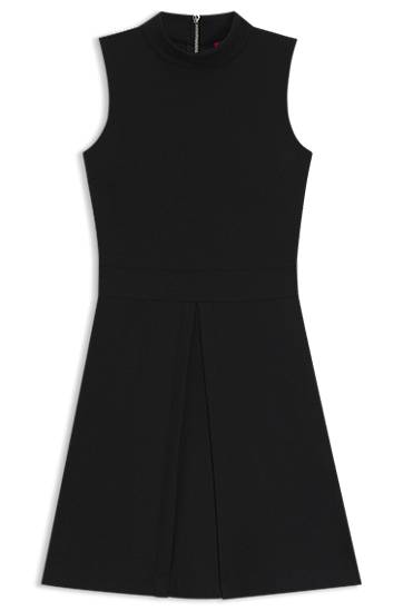 Haljina BOSS Sleeveless Jersey Dress with Pleated Skirt Crna | 50542729