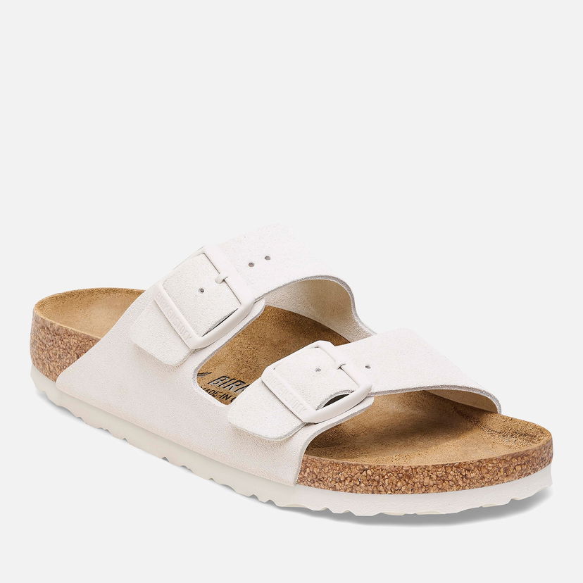 Tenisice i cipele Birkenstock Arizona Slim Fit Suede Double Strap Sandals - Antique White Bež | 1026842