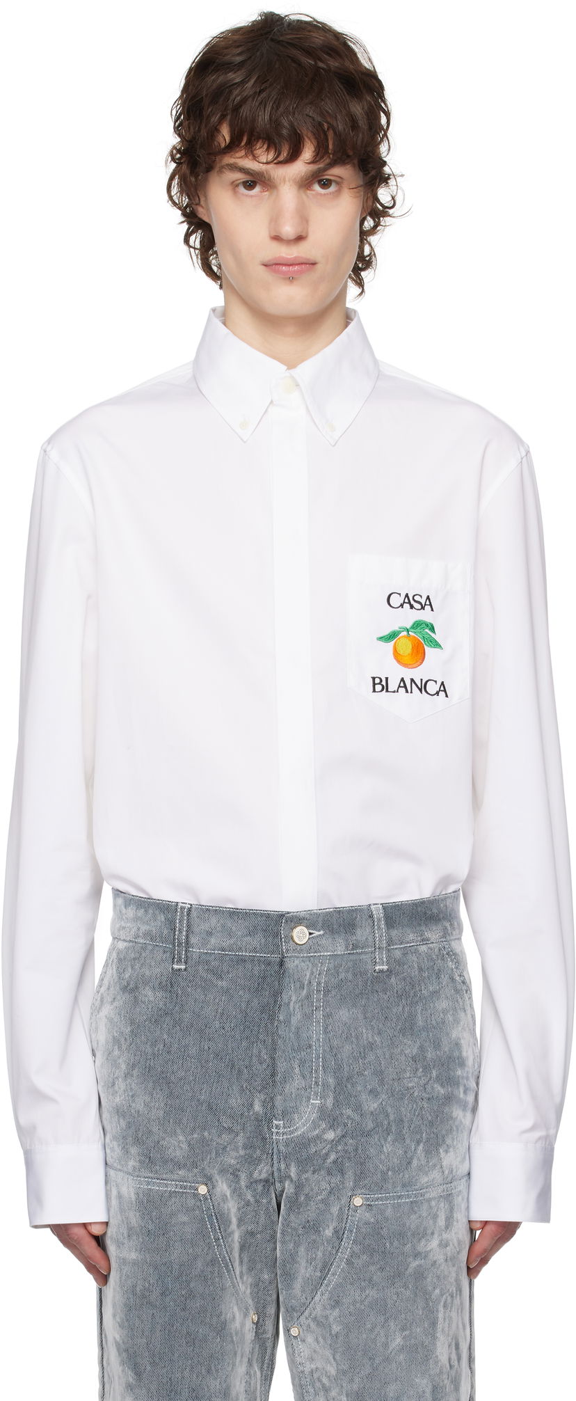 Košulja Casablanca Casablanca Embroidered Orange Oxford Shirt Bijela | MPS25-SH-150-01