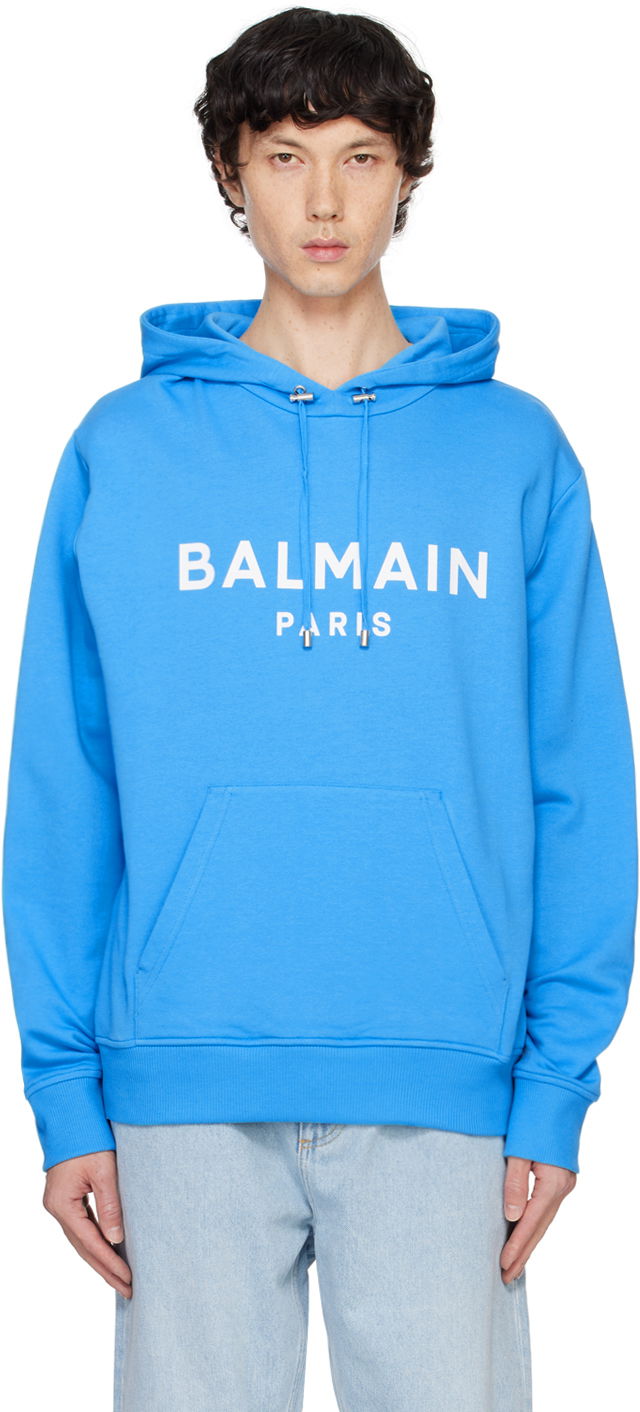 Dukserice Balmain Hoodie With Print Plava | DH0JR002BB65