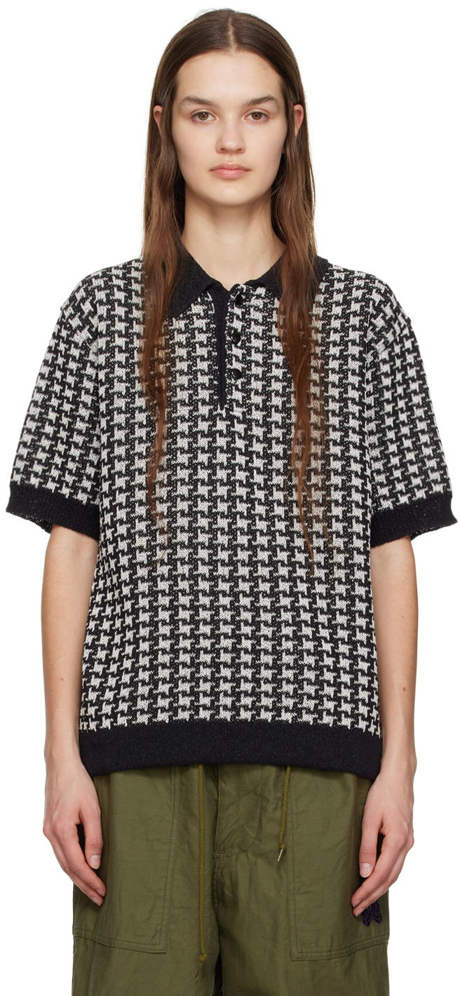 Polo majica Needles NEEDLES Houndstooth Knit Polo Crna | MR323