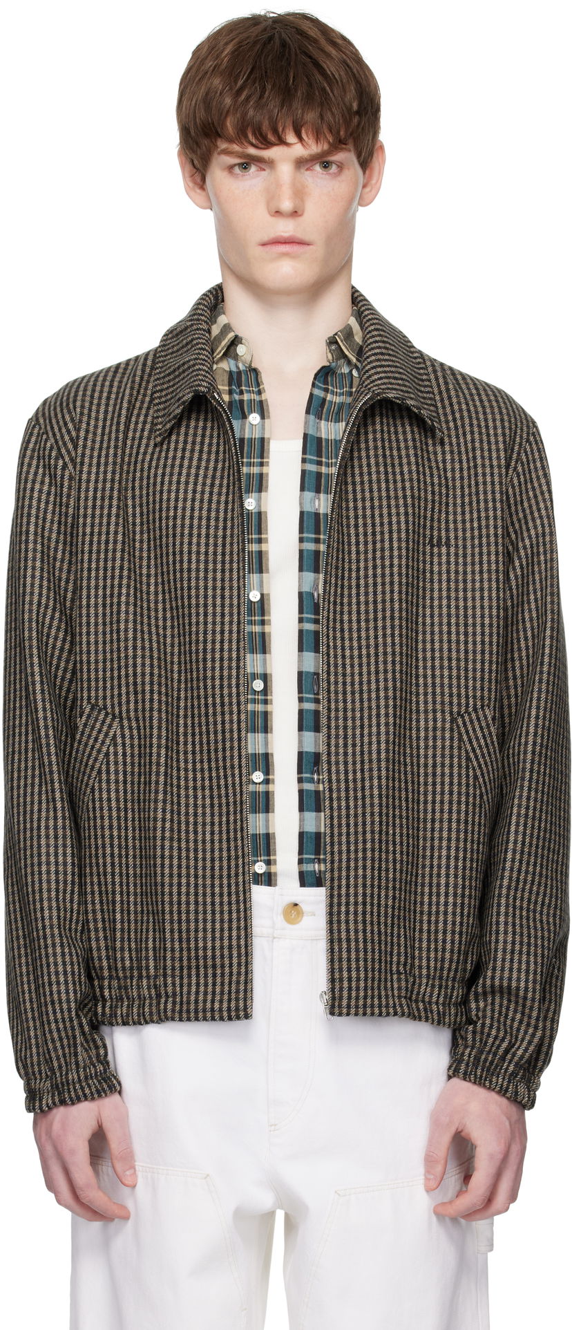 Jakna A.P.C. A.P.C. Gilbert Houndstooth Zip Jacket Smeđa | WOASP-M32018