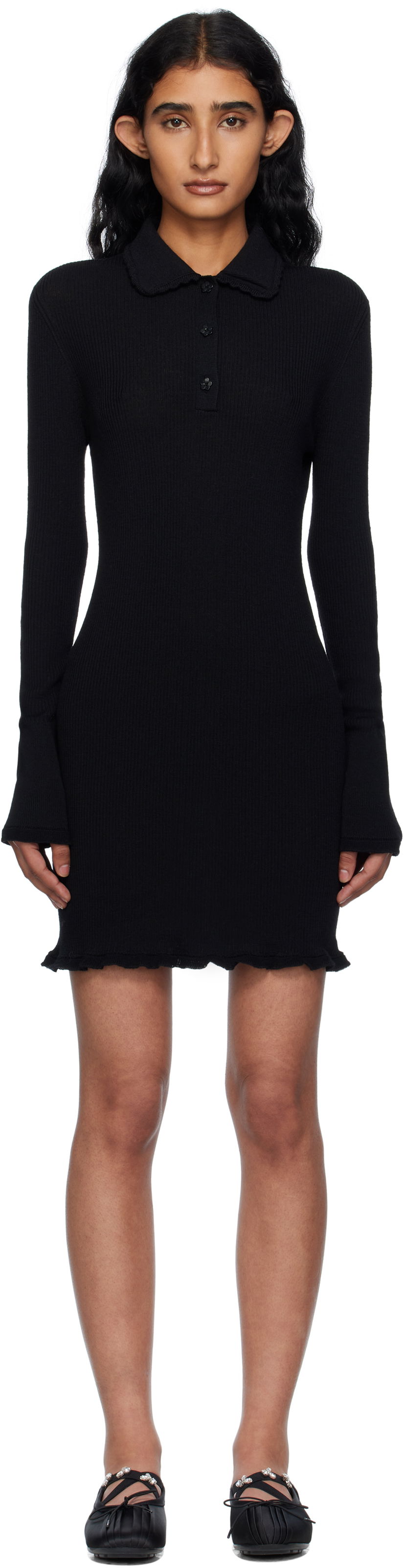 Haljina Cecilie Bahnsen Cecilie Bahnsen Botka Knit Polo Minidress Crna | 2.25KNI57001 BOTKA DRESS