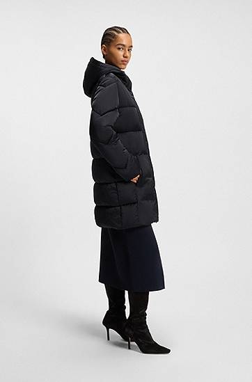 Pernata jakna BOSS Water-repellent Hooded Quilted Puffer Jacket with Piping Crna | 50546834, 1