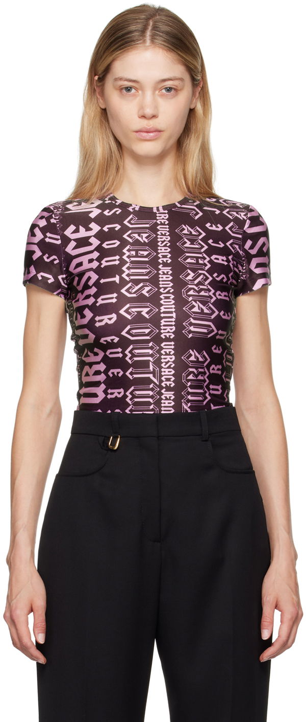 Majica kratkih rukava Versace Jeans Couture Purple Logomania T-Shirt Ljubičasta | E77HAH6A2_EJS406