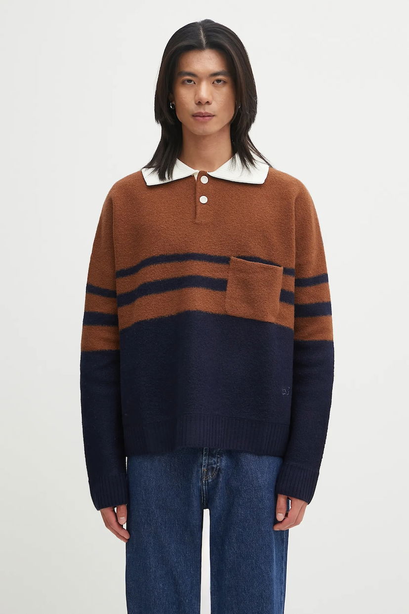 Džemper Wales Bonner Wales Bonner Calm Striped Knitted Polo Sweater with Pocket Višebojno | UA25KN15.WO15.850