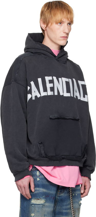 Dukserice Balenciaga Balenciaga Tape Type Ripped Pocket Hoodie Crna | 744441TRVK2, 1
