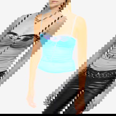 Majica bez rukava Miaou Miaou Enzo Lotus Print Sheer Mesh Camisole Top, Size Small Plava | 7092PM3BLO, 2