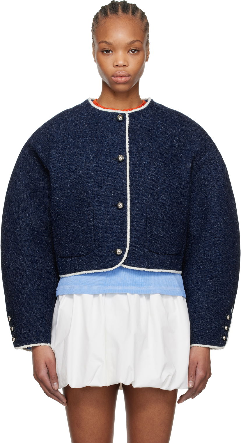 Džemper MSGM MSGM Patch Pocket Cropped Denim Jacket Tamnoplava | 3841MDG03 257112