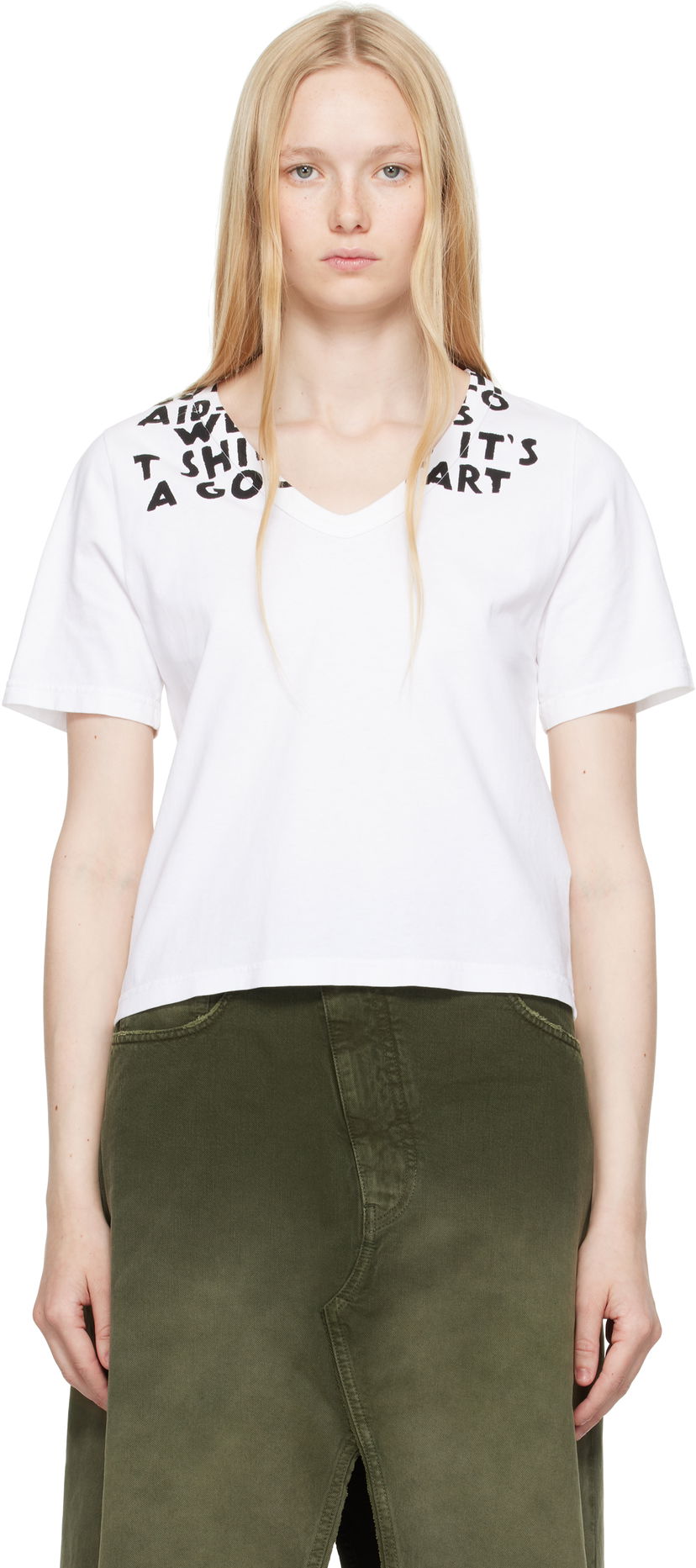 Majica kratkih rukava Maison Margiela MM6 Maison Margiela V-Neck SIDA Print T-Shirt Bijela | S62GD0203 M20108