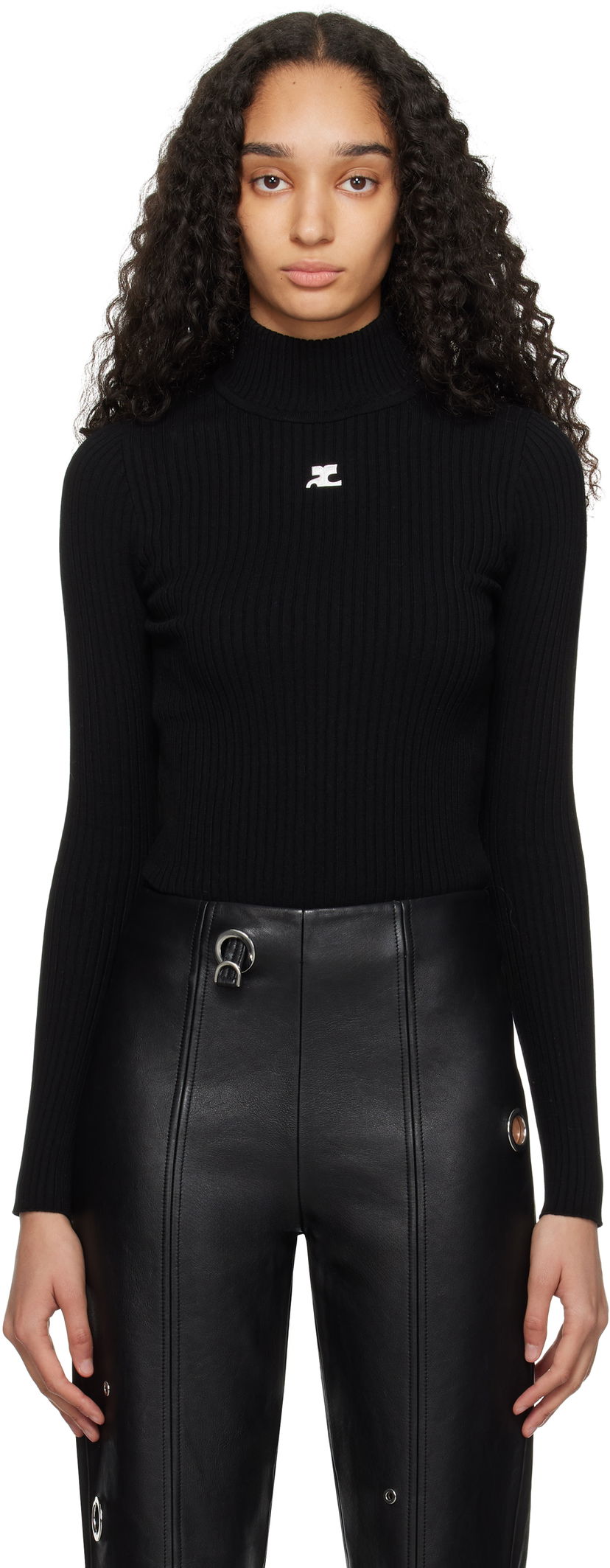 Džemper Courrèges Courrèges Reedition Rib Knit Mock Neck Sweater Crna | PERMPU022FI0001