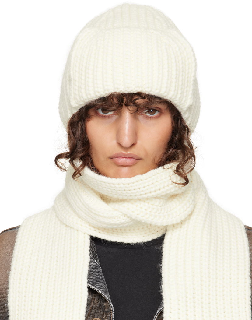 Šal We11done We11done Chunky Knit Beanie and Scarf Set Bijela | WD-KH3-24-642-U-IV