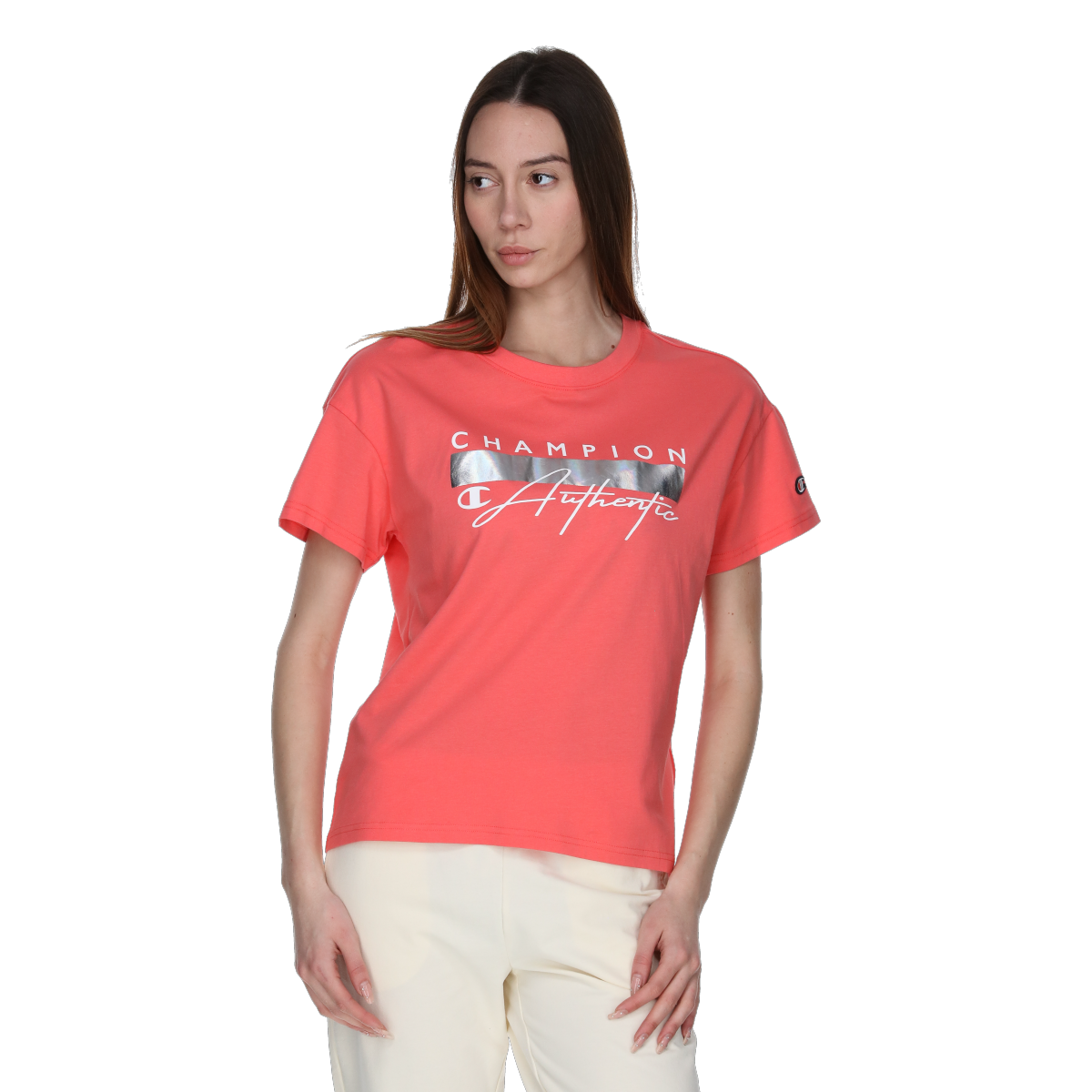 Majica kratkih rukava Champion Crewneck T-Shirt with Metallic Bar and Authentic Script Graphic Ružičasta | 118184-RS036, 0