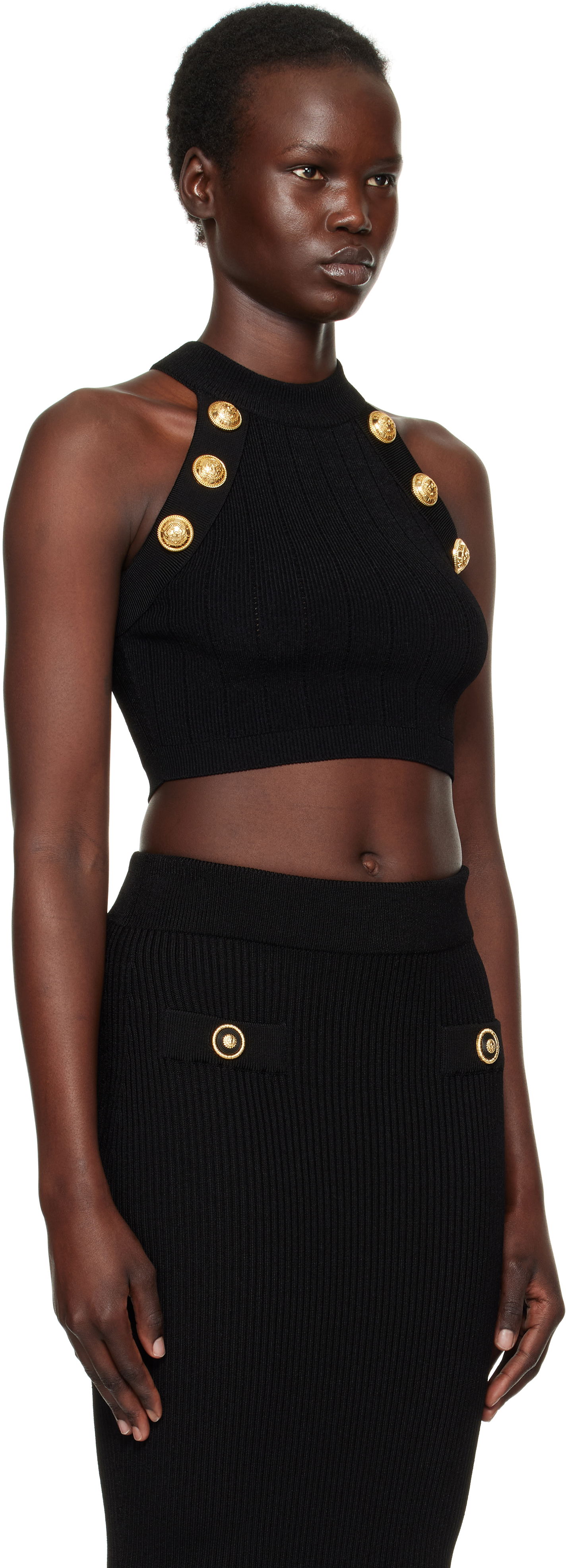 Suknja Balmain Balmain Halterneck Knit Cropped Top Crna | EF1AB390KB07, 1