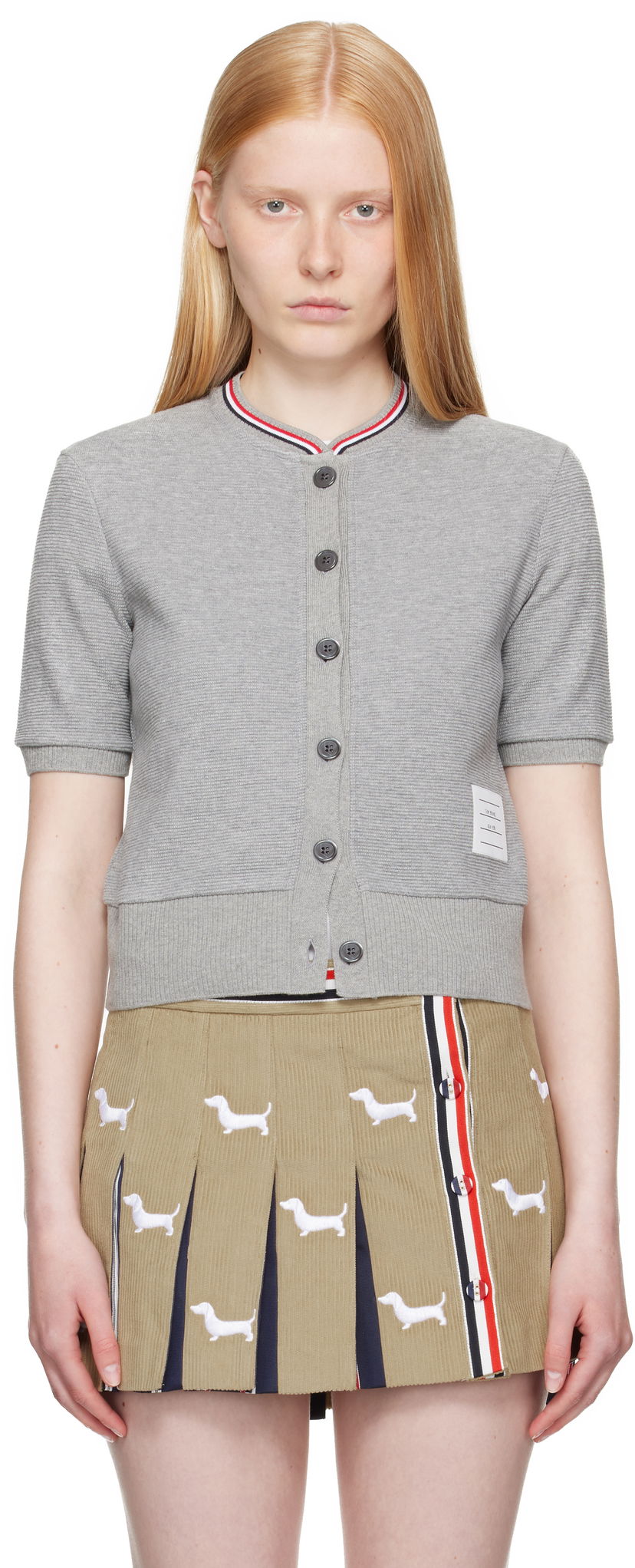 Džemper Thom Browne Thom Browne Cotton Waffle Short Sleeve Cardigan Siva | FJT390A-J0216