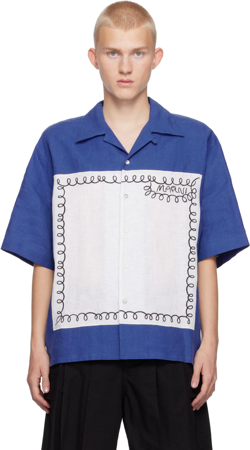 Košulja Marni Embroidered Bowling Shirt Plava | CUMU0320SQ USR005
