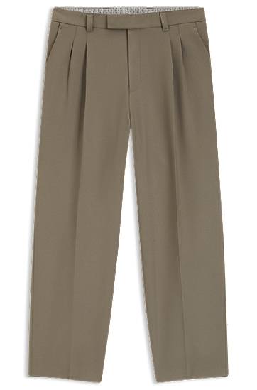 Hlače BOSS Relaxed Fit Double Pleat Trousers Zelena | 50551532