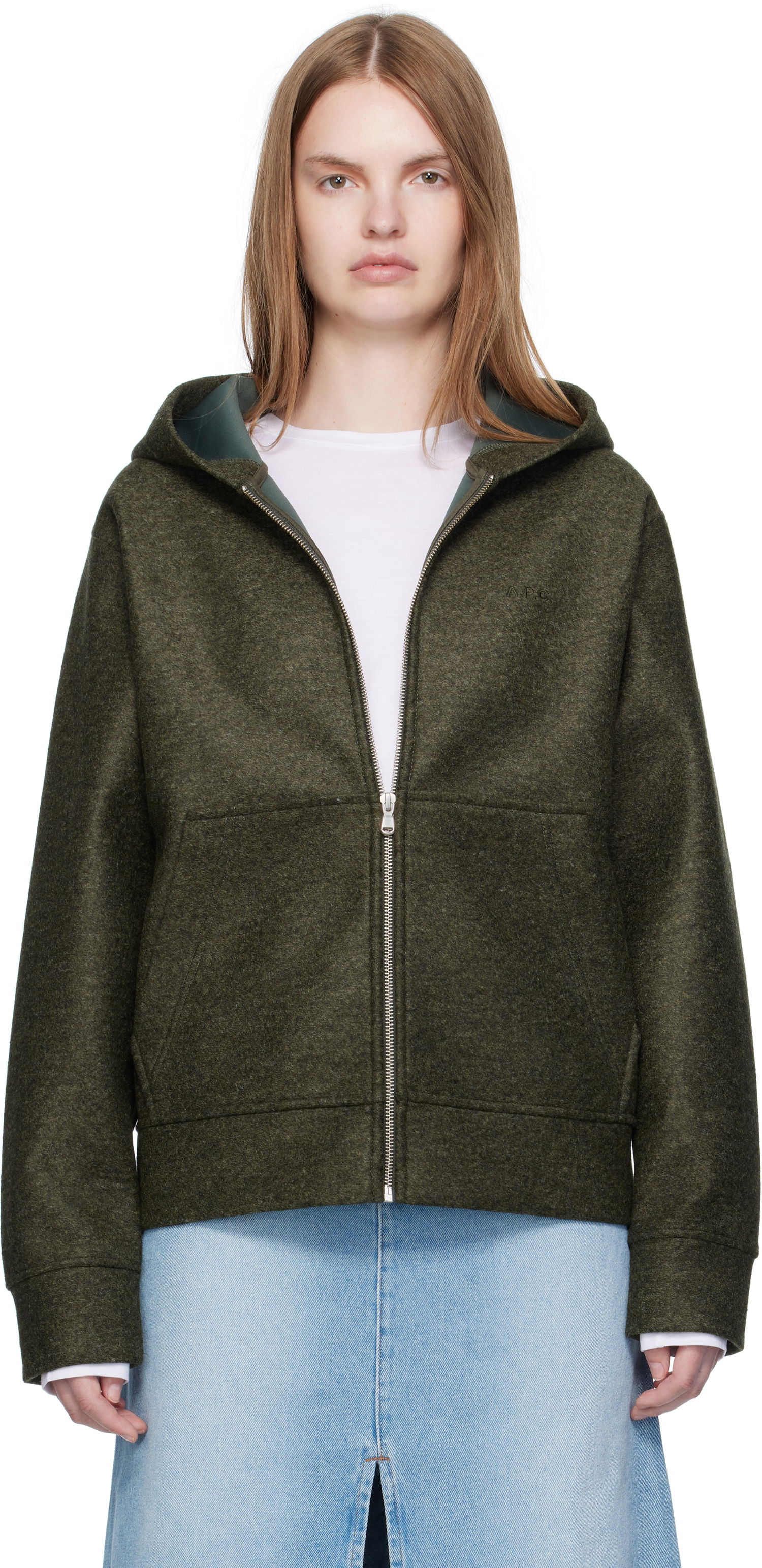 Dukserice A.P.C. A.P.C. Alvin Wool Zip-Up Hoodie Zelena | PSAFU-M27993, 0
