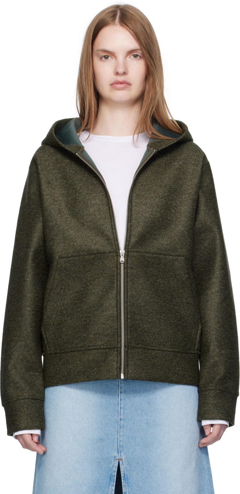 Dukserice A.P.C. A.P.C. Alvin Wool Zip-Up Hoodie Zelena | PSAFU-M27993