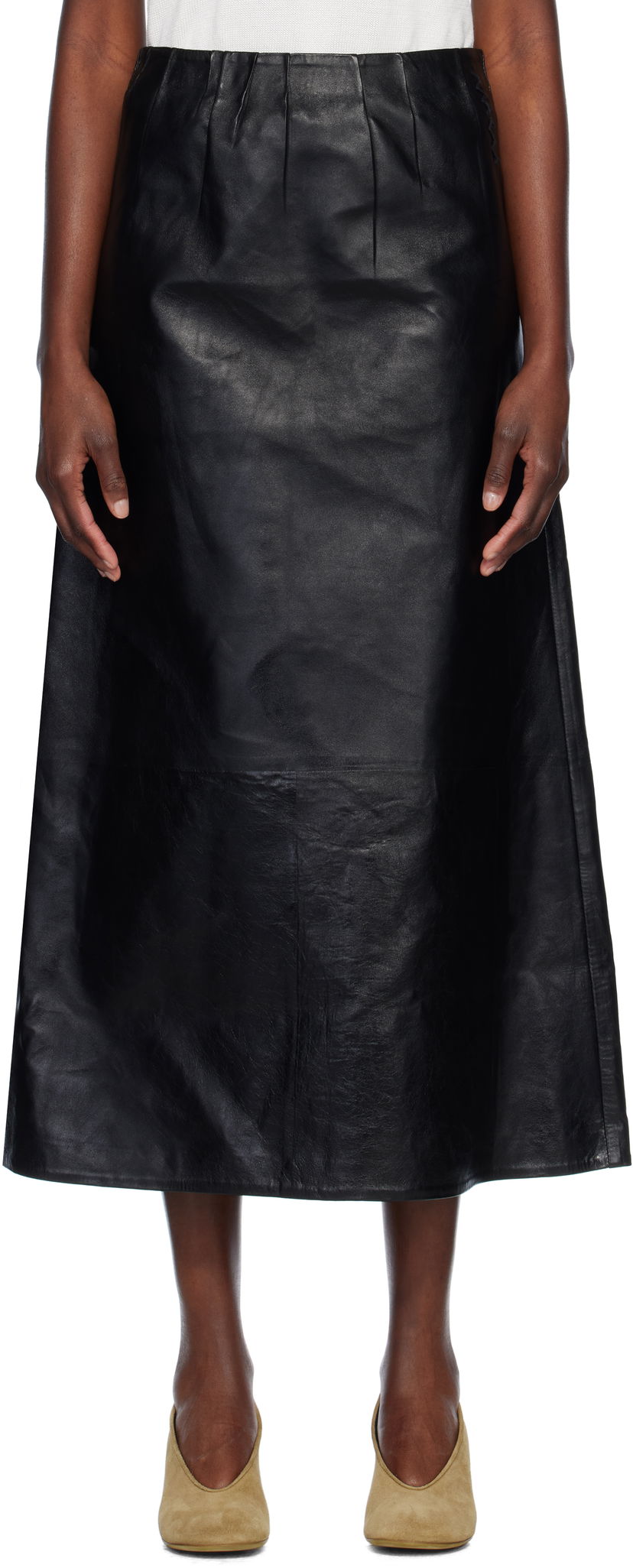 Suknja Marni Marni A-Line Leather Maxi Skirt Crna | GOMX0729S0 ULA760