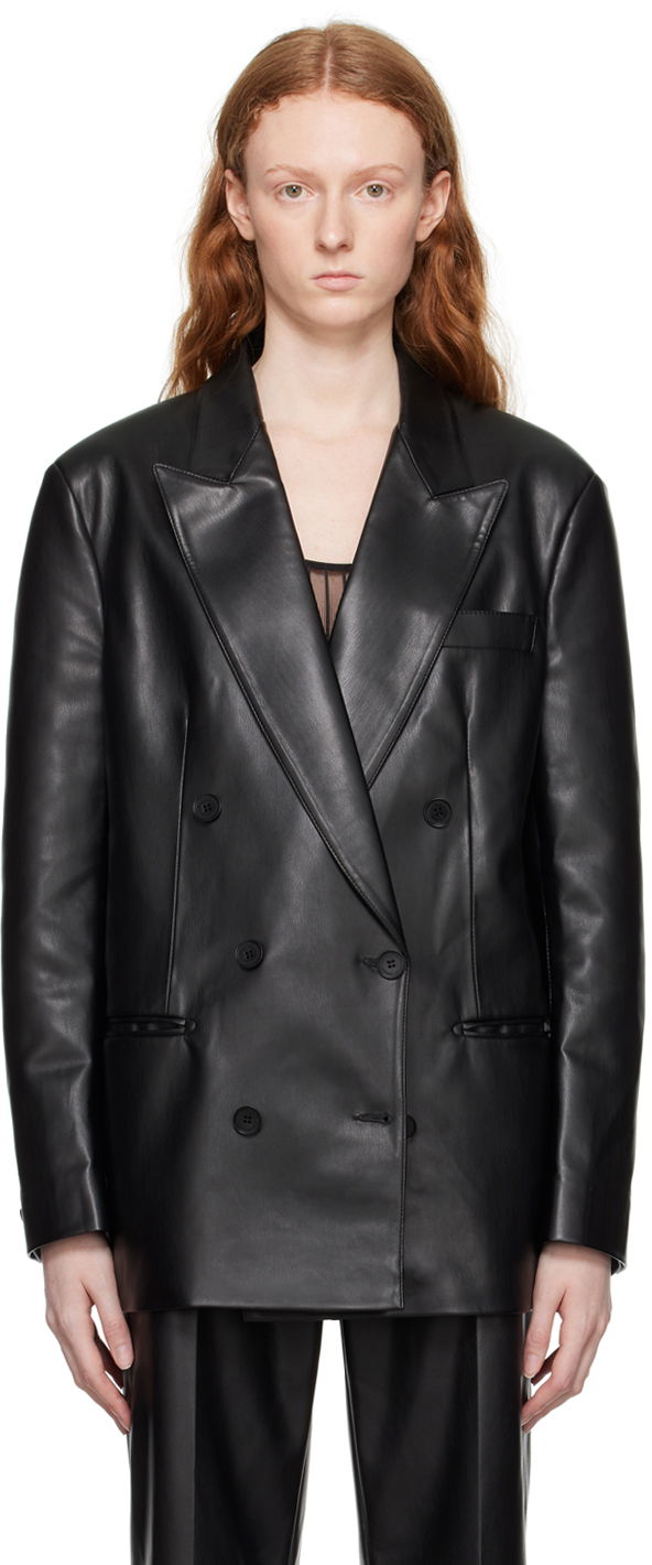 Jakna Stella McCartney Stella McCartney Oversized Faux-Leather Blazer Crna | 6500653BU393