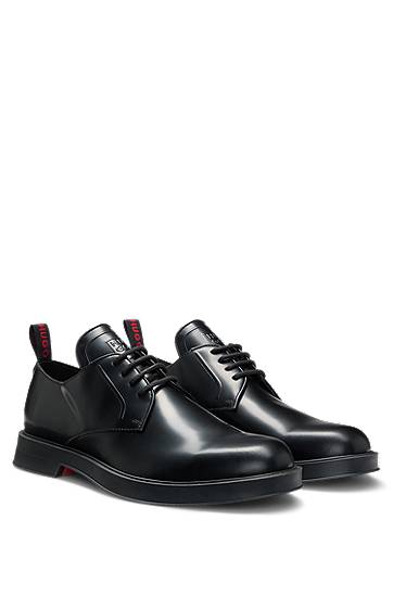 Njega cipela BOSS Leather Derby Shoes with Stacked-Logo Tongue Crna | 50548550