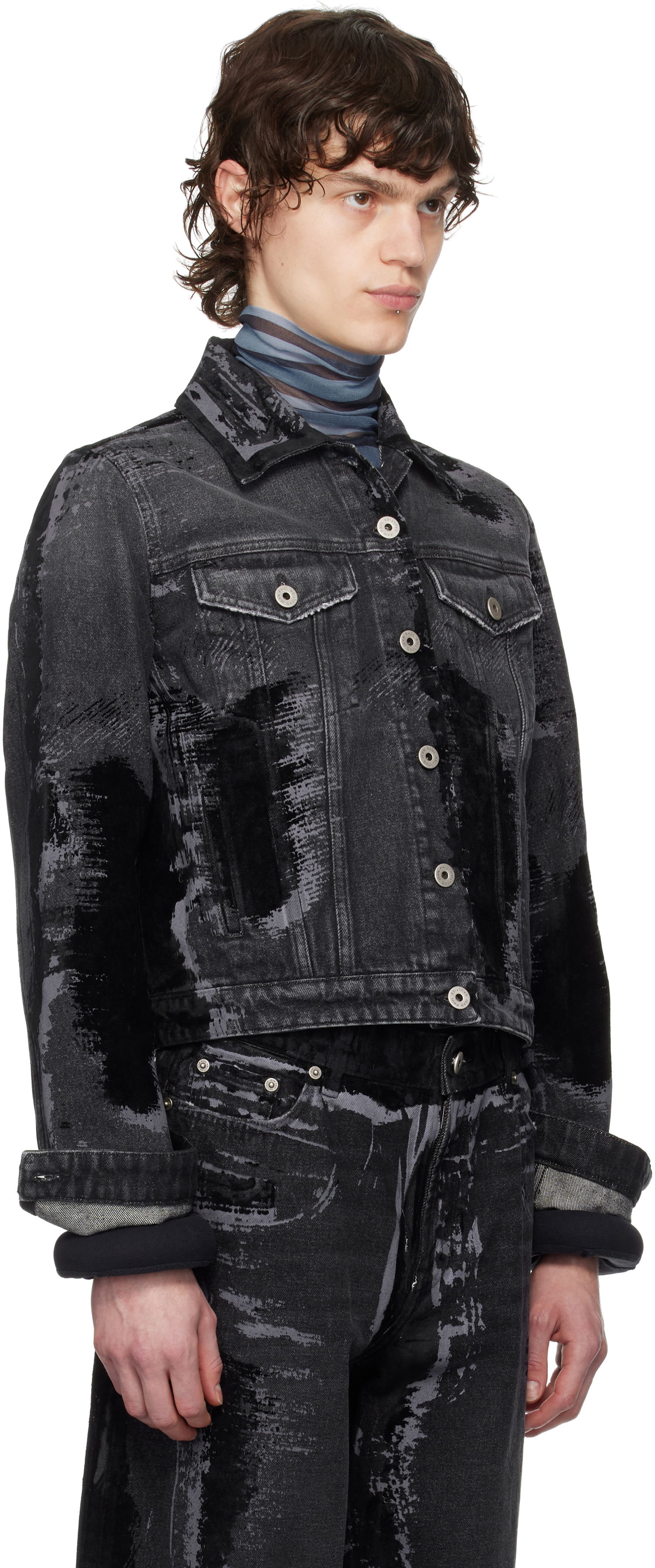 Bomber jakna Jean Paul Gaultier Jean Paul Gaultier 'The Flocked' Denim Jacket Crna | 25/33-F-VE094-D016-06, 1