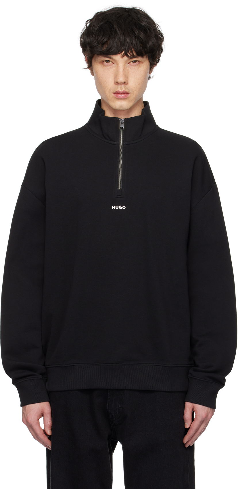 Dukserice BOSS Hugo Logo Print Cotton-Terry Zip-Neck Sweatshirt Crna | 50525881
