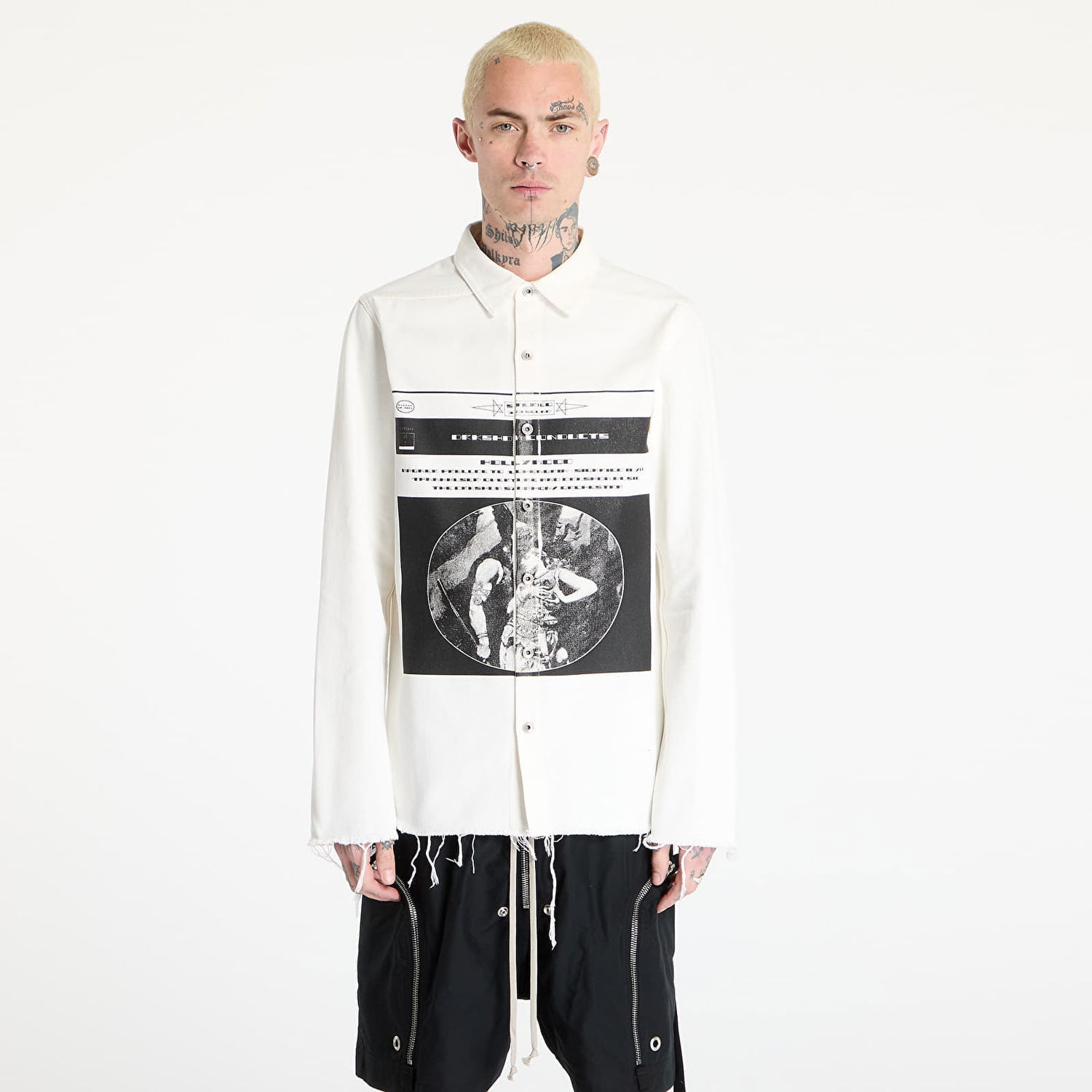 Košulja Rick Owens Rick Owens DRKSHDW Frayed Graphic-Print Overshirt Bijela | DU01E3755 DMWEP1 110911, 0