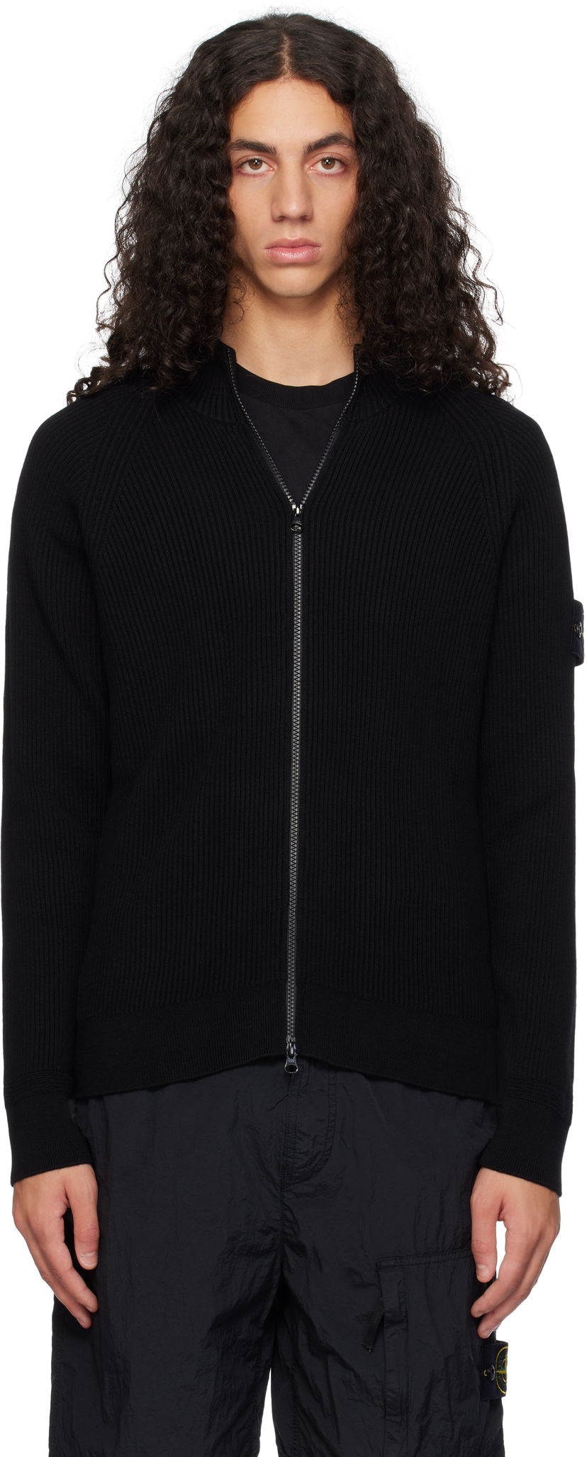 Džemper Stone Island Full Rib RWS Wool Zip-Up Jacket Crna | 8115519C2