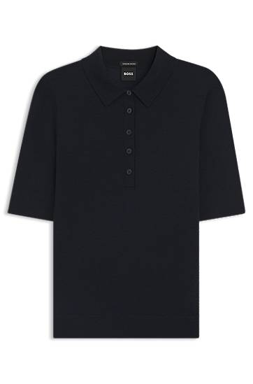 Džemper BOSS Virgin-Wool Polo Sweater with Moisture Management Tamnoplava | 50545015
