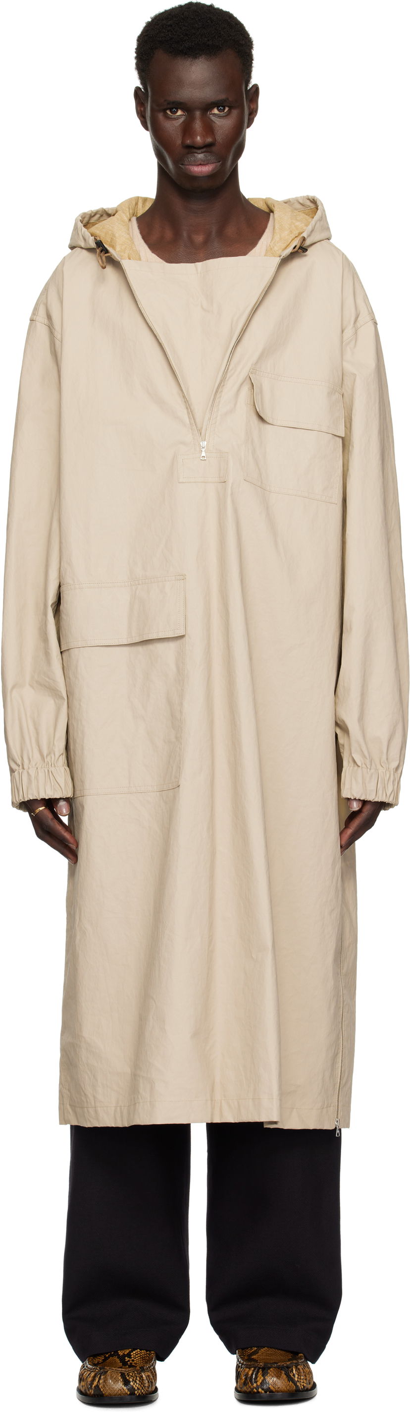 Kabanica Dries Van Noten Dries Van Noten Half-Zip Hooded Coat Bež | 251-020508-1285