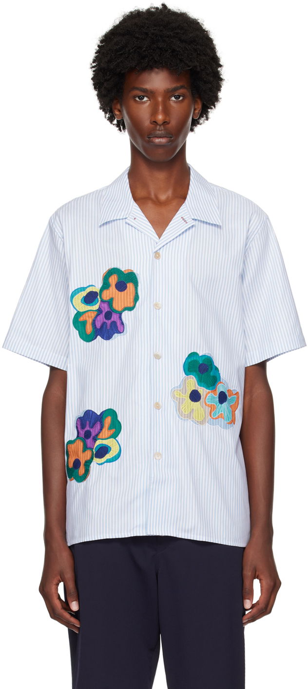 Košulja Paul Smith PS Paul Smith Striped Flowers Appliquéd Shirt Plava | M2R-695UP-N22097-41