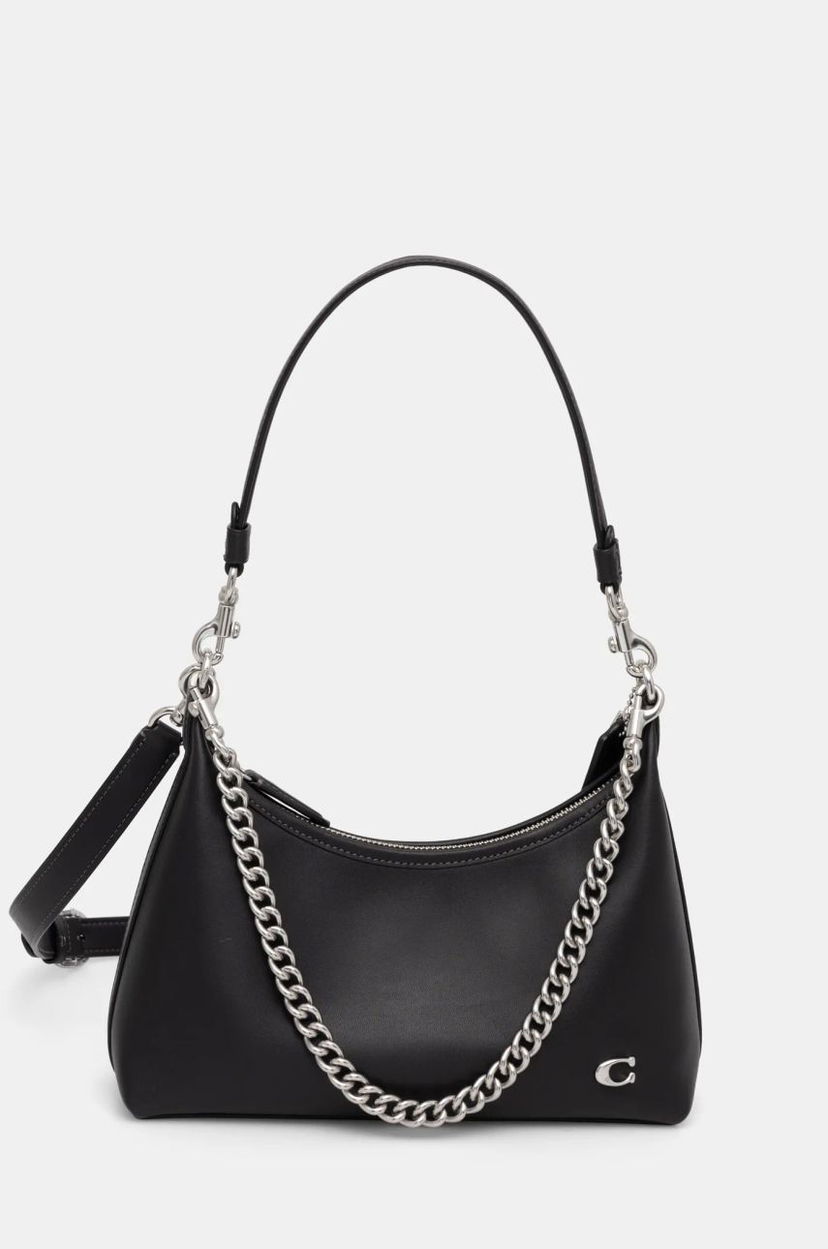 Torba za rame Coach Leather Shoulder Bag with Chain Strap Crna | CW640