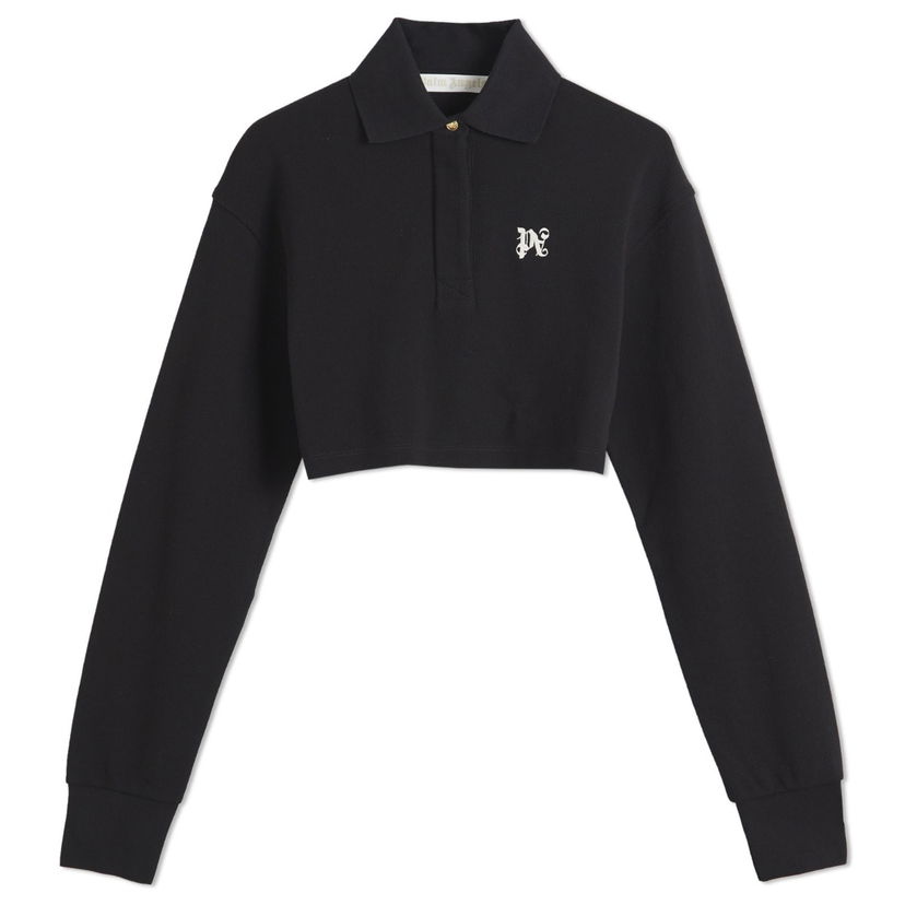 Polo majica Palm Angels PA Monogram Cropped Long Sleeve Polo Crna | PWGC010F24FAB0011003