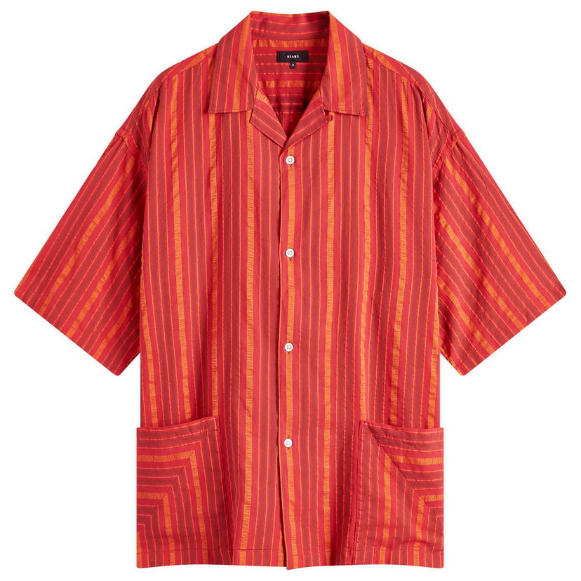 Košulja BEAMS BEAMS Stripe Open Collar Shirt, Size Large Crvena | 1101-0564-803-35