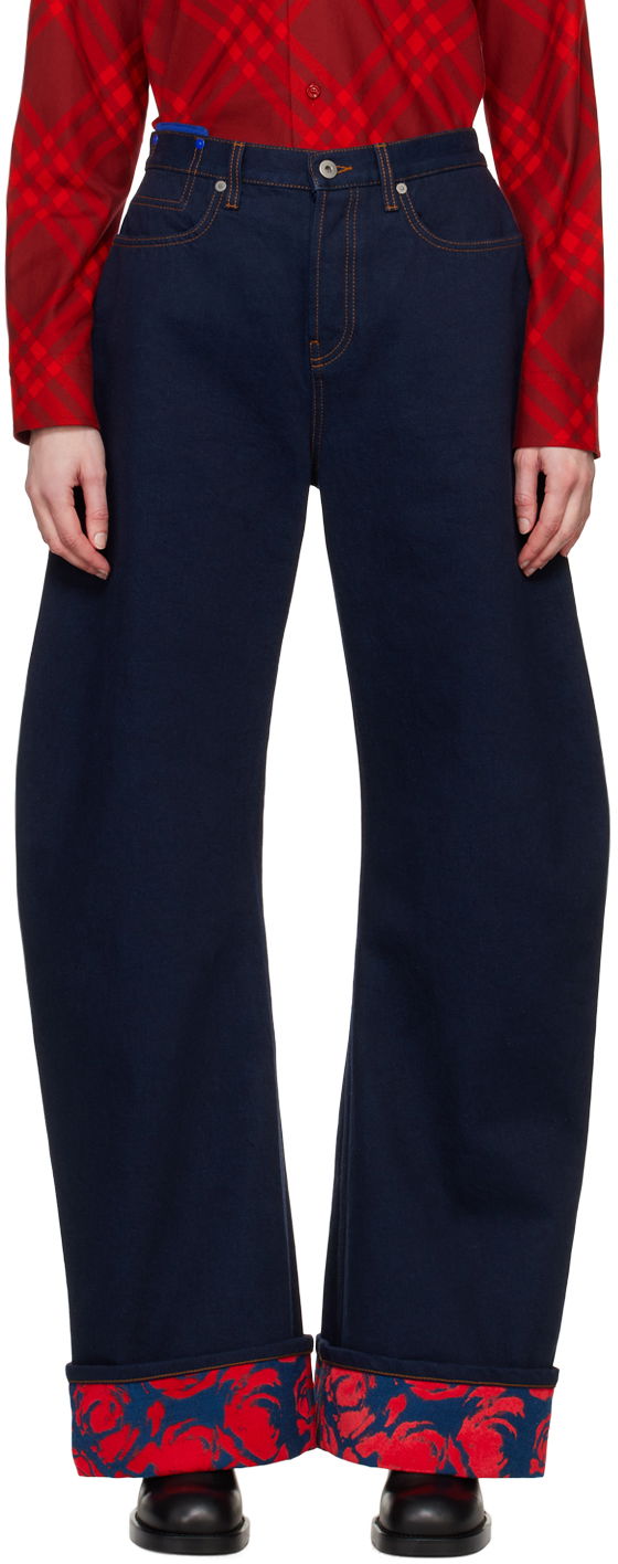Jeans Burberry Floral Print Wide-Leg Jeans Plava | 8080780