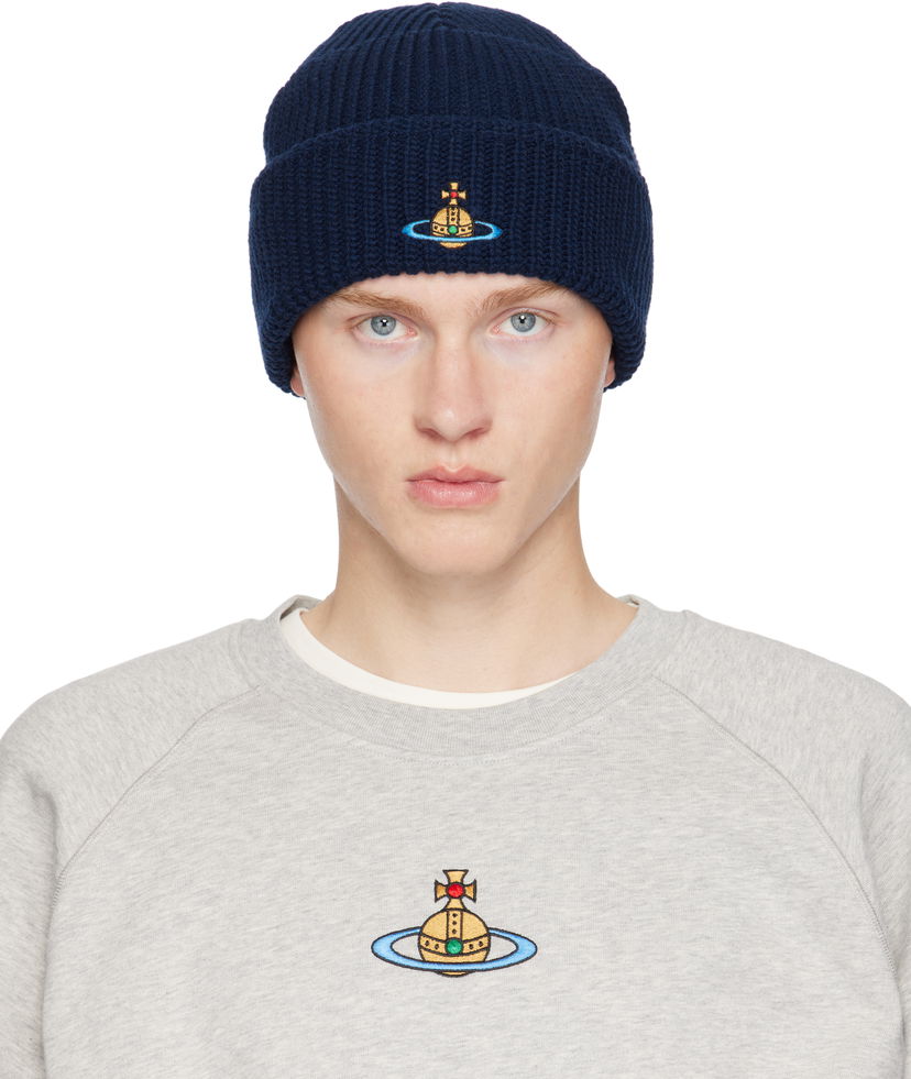Kapica Vivienne Westwood Beanie With Logo Tamnoplava | 8102000A-K004B-