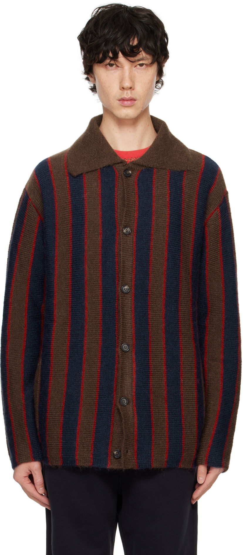Džemper Bode Mohair Stripe Cardigan Smeđa | MRF24KT027