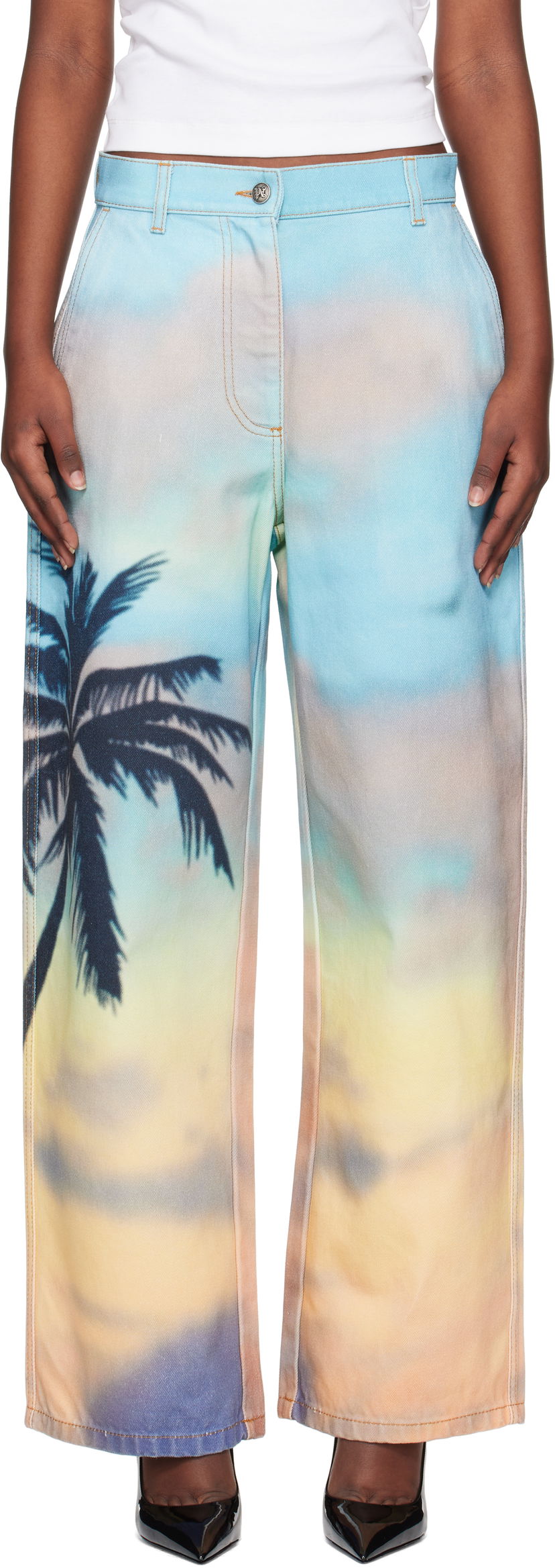 Jeans Palm Angels Palm Angels Sunrise Palm Baggy Jeans Višebojno | PWYB040S25DEN0018410