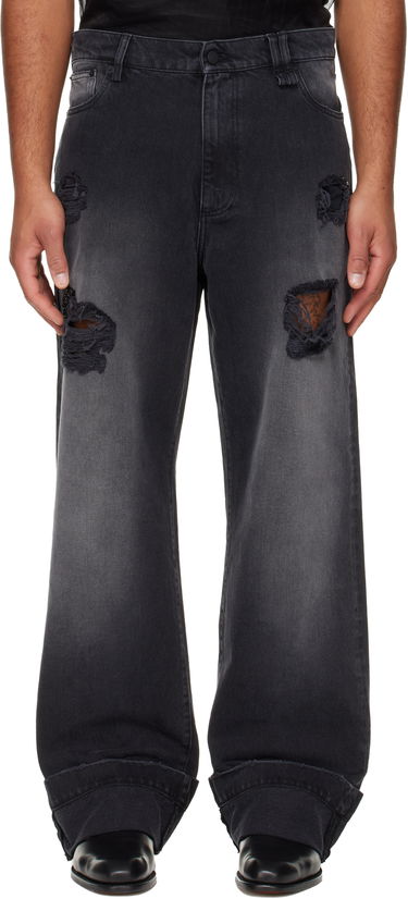 Jeans Simone Rocha Simone Rocha Embellished Distressed Wide-Leg Cuffed Jeans Crna | 4161B 1239D, 0