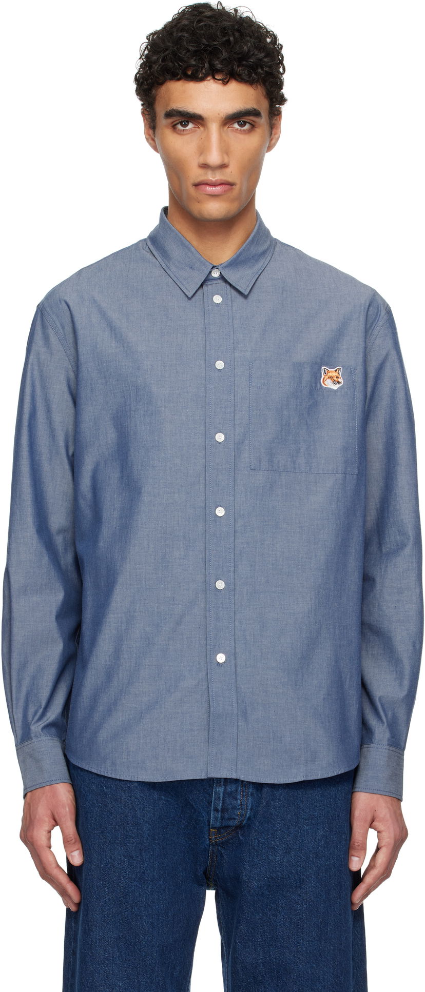 Košulja MAISON KITSUNÉ Maison Kitsuné Fox Head Casual Shirt Plava | OM00432WC5043